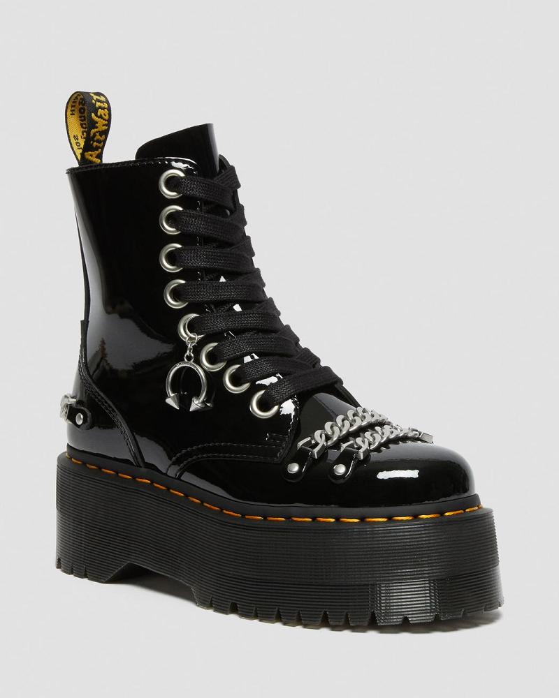 Dr Martens Jadon Max Chain Patent Lær Platform Støvler Dame Svarte | Norge 540LIS